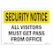 Signmission OSHA Security Sign, 10" Height, 14" Width, Visitors Must Get Pass From Office, Landscape OS-SN-D-1014-L-11664 - alternate 1